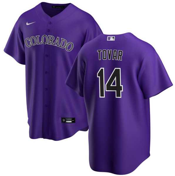 Mens Colorado Rockies #14 Ezequiel Tovar Purple Cool Base Stitched Baseball Jersey Dzhi